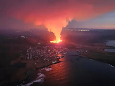 A volcano spews lava and smoke as it erupts in Reykjanes Peninsula, Iceland, January 14, 2024. Iceland Civil Protection/Handout via REUTERS  THIS IMAGE HAS BEEN SUPPLIED BY A THIRD PARTY. MANDATORY CREDIT. NO RESALES. NO ARCHIVES. TPX IMAGES OF THE DAY