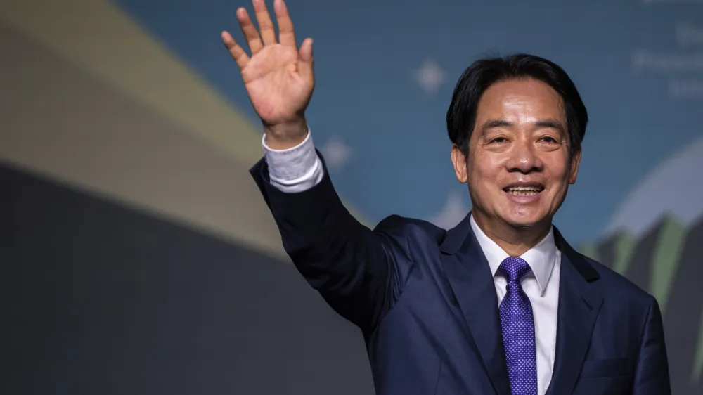Taiwanese Vice President Lai Ching-te, also known as William Lai celebrates his victory in Taipei, Taiwan, Saturday, Jan. 13, 2024. The Ruling-party candidate emerged victorious in Taiwan's presidential election on Saturday and his opponents conceded, a result that will chart the trajectory of the self-ruled democracy's relations with China over the next four years. (AP Photo/Louise Delmotte)