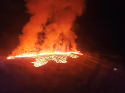 A volcano spews lava and smoke as it erupts in Reykjanes Peninsula, Iceland, January 14, 2024. Iceland Civil Protection/Handout via REUTERS  THIS IMAGE HAS BEEN SUPPLIED BY A THIRD PARTY. MANDATORY CREDIT. NO RESALES. NO ARCHIVES.