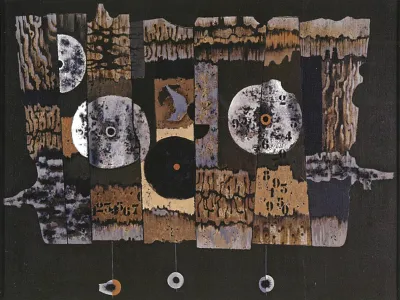 France Mihelčič: Vrata in ure, 1978, akril na platno, 100.5 x 129 cm F arhiv Škofjeloški muzej