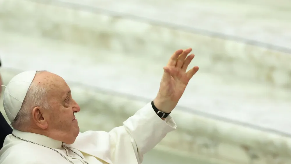 Pope Francis gestures on the day of a weekly general audience, in Paul VI hall at the Vatican, January 24, 2024. REUTERS/Claudia Greco