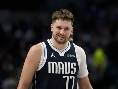 Jan 27, 2024; Dallas, Texas, USA; Dallas Mavericks guard Luka Doncic (77) reacts to being called for a technical foul against the Sacramento Kings during the second quarter at the American Airlines Center. Mandatory Credit: Jerome Miron-USA TODAY Sports