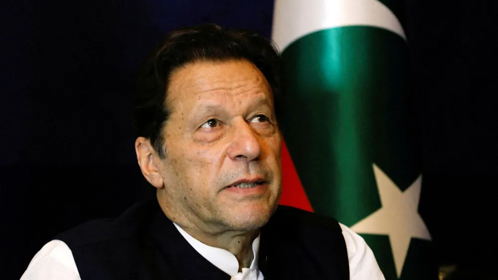 FILE PHOTO: Former Pakistani Prime Minister Imran Khan pauses as he speaks with Reuters during an interview, in Lahore, Pakistan March 17, 2023. REUTERS/Akhtar Soomro/File Photo