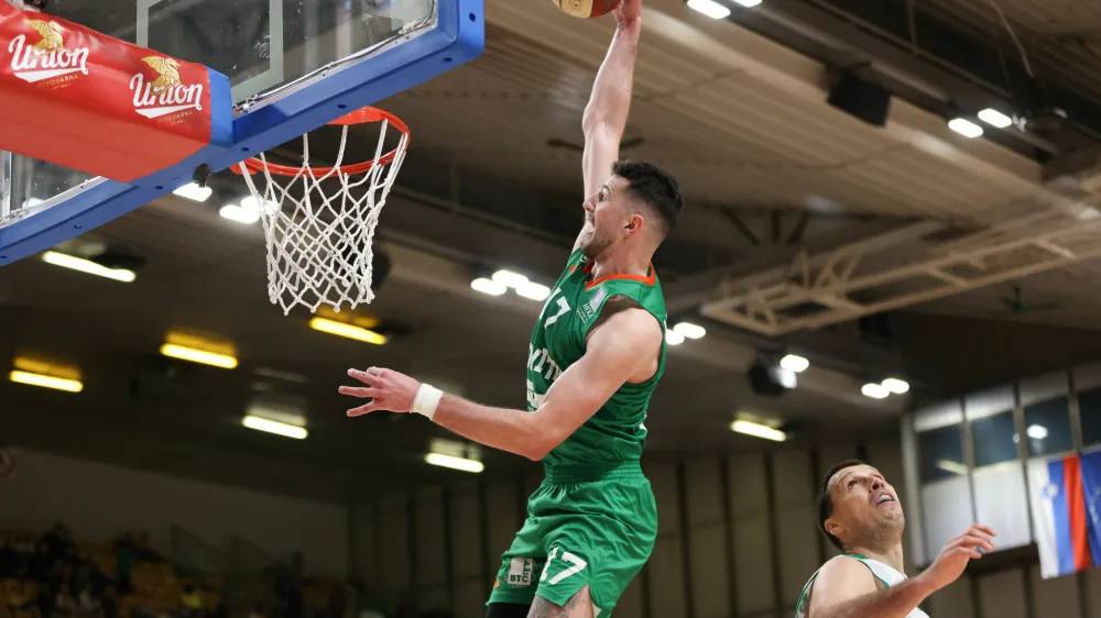 in action during ABA League 2023-2024 regular season basketball match between Cedevita Olimpija and Krka in Ljubljana, Slovenia on December 16, 2023. Foto: Filip Barbalic