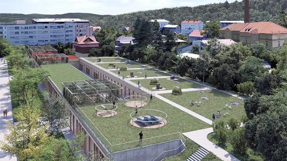 Pogled na urbani zbirni center, katerega del bosta center ponovne uporabe in delavnica za ročno izdelavo papirja. Foto: Gužič Trplan