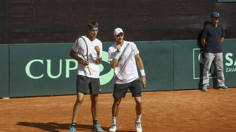 Sebastian Dominko in Blaž Rola- 16.09.2023 – tenis moški – Slovenija: Luksemburg, dvoboj v drugi evro-afriški skupini, Davisov pokal, II. svetovna skupina //FOTO: Luka Cjuha