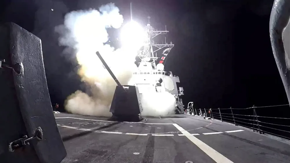 A Tomahawk land attack missile (TLAM) is launched from the U.S. Navy Arleigh Burke-class guided missile destroyer USS Gravely against what the U.S. military describe as Houthi military targets in Yemen, February 3, 2024. U.S. Central Command/Handout via REUTERS. THIS IMAGE HAS BEEN SUPPLIED BY A THIRD PARTY