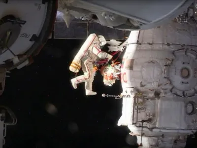 Russian cosmonaut Oleg Kononenko conducts a spacewalk outside the International Space Station Space (ISS) in this still image captured from NASA video in space, December 11, 2018. Courtesy NASA TV/Handout via REUTERS ATTENTION EDITORS - THIS IMAGE HAS BEEN SUPPLIED BY A THIRD PARTY.   TPX IMAGES OF THE DAY