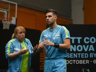 Darko Jorgić in selektrorka Andreja Ojsteršek Urh<br><br>- 03.11.2022 – namizni tenis – mednarodni turnir WTT Contender v Novi Gorici - odprto prvenstvo Slovenije -<br><br> <br><br>//FOTO: Nik Erik Neubauer