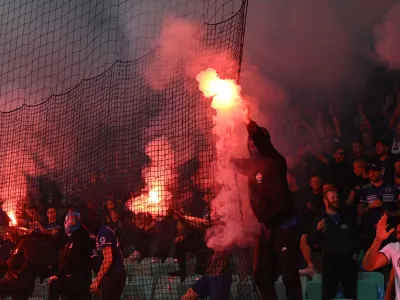 - slovaški nogometni navijači<br><br>- 05.10.2023 – nogomet - Olimpija Ljubljana: Slovan Bratislava, konferenčna liga, skupinski del, 2. krog: skupina A:<br><br> <br><br>//FOTO: Nik Erik Neubauer