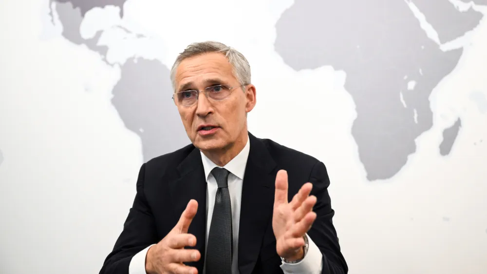 FILED - 07 December 2023, Belgium, Brussels: Jens Stoltenberg, NATO Secretary General, answers questions at NATO headquarters during an interview with the German Press Agency dpa. Photo: Federico Gambarini/dpa