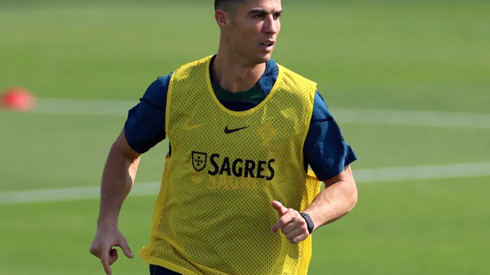 Soccer Football - FIFA World Cup Qatar 2022 - Portugal Training - Al Shahaniya SC Training Facilities, Al-Shahaniya, Qatar - November 21, 2022 Portugal's Cristiano Ronaldo during training REUTERS/Pedro Nunes