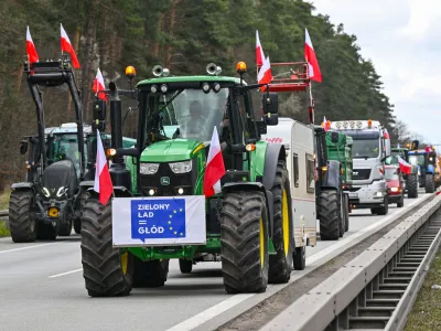 17 March 2024, Poland, Slubice: Farmers from Poland drive their vehicles on the A2 autostrada (European route 30) towards the German-Polish border. Photo: Patrick Pleul/dpa