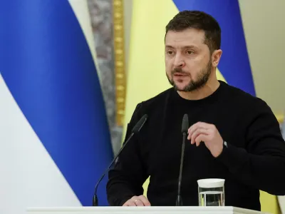 Ukraine's President Volodymyr Zelenskiy attends a joint news briefing with Finnish President Sauli Niinisto, amid Russia's attack on Ukraine, in Kyiv, Ukraine January 24, 2023. REUTERS/Valentyn Ogirenko