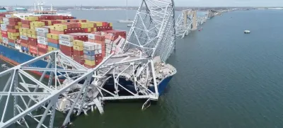 A drone view of the Dali cargo vessel, which crashed into the Francis Scott Key Bridge causing it to collapse, in Baltimore, Maryland, U.S., March 26, 2024, in this still image taken from a handout video. NTSB/Handout via REUTERS  THIS IMAGE HAS BEEN SUPPLIED BY A THIRD PARTY. MANDATORY CREDIT