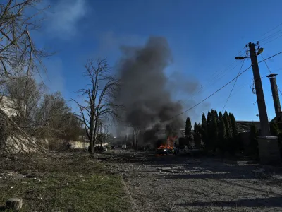 A car burns at a site of a Russian missile strike, amid Russia's attack on Ukraine, in Zaporizhzhia, Ukraine April 5, 2024. REUTERS/Stringer
