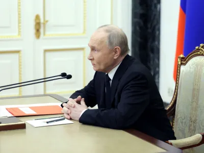 Russian President Vladimir Putin chairs a meeting with members of the Security Council via video link at the Kremlin in Moscow, Russia April 11, 2024. Sputnik/Aleksey Babushkin/Kremlin via REUTERS ATTENTION EDITORS - THIS IMAGE WAS PROVIDED BY A THIRD PARTY.