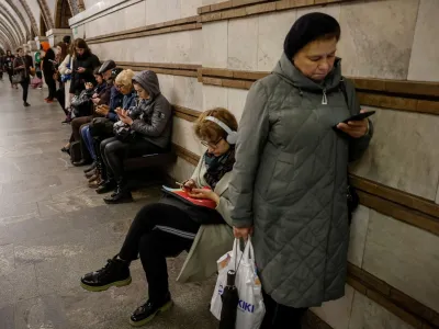 People take shelter inside a metro station during a Russian missile strike, amid Russia's attacks on Ukraine, in Kyiv, Ukraine, April 17, 2024. REUTERS/Alina Smutko