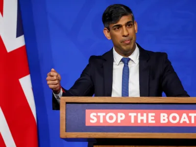 British Prime Minister Rishi Sunak attends a press conference at Downing Street in London, Britain, April 22, 2024. REUTERS/Toby Melville/Pool