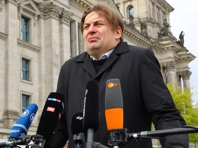 Maximilian Krah, member of the European Parliament for the far-right Alternative for Germany and AfD's top candidate in June's election to the assembly, gives a statement, after an aide has been arrested in Germany on suspicion of "especially severe" espionage for China, in Berlin, Germany, April 24, 2024.   REUTERS/Fabrizio Bensch