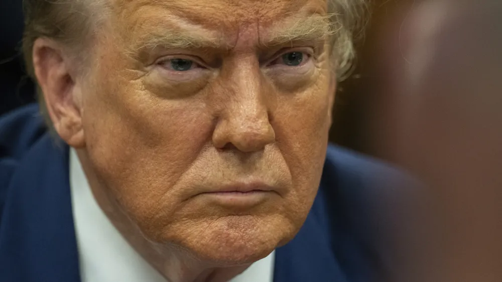 Former President Donald Trump appears at Manhattan criminal court before his trial in New York, Friday, May 3, 2024. (Jeenah Moon/Pool Photo via AP)