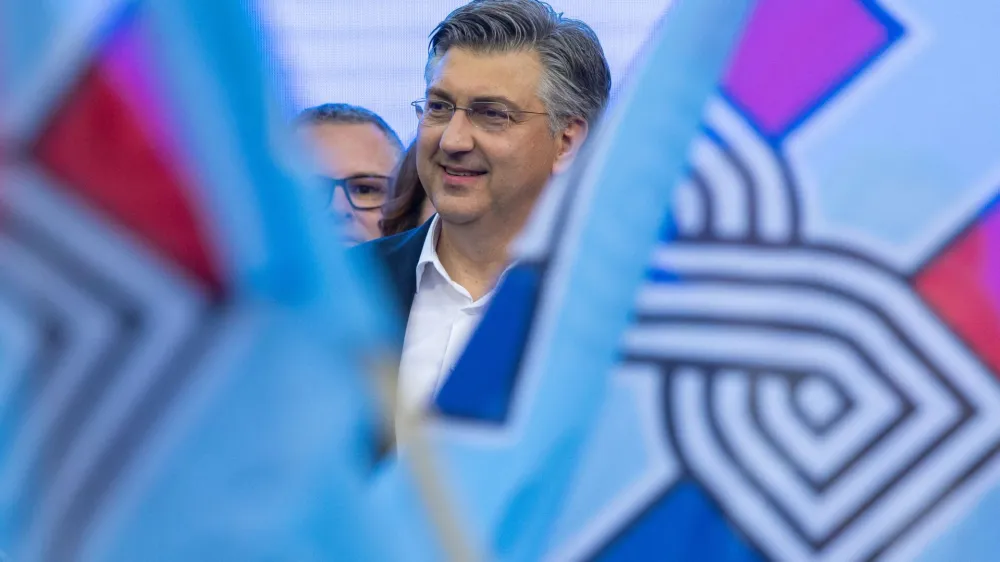 Croatian Prime Minister and Croatian Democratic Union (HDZ) party chief Andrej Plenkovic attends an election rally in Zagreb, Croatia, April 14, 2024. REUTERS/Antonio Bronic