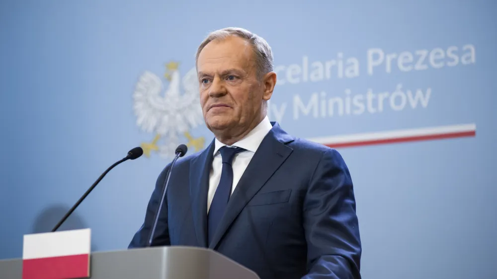 28 March 2024, Poland, Warsaw: Poland's Prime Minister Donald Tusk reacts during a joint press conference with Ukraine's Prime Minister Denys Smyhal (not pictured). Photo: Attila Husejnow/SOPA Images via ZUMA Press Wire/dpa