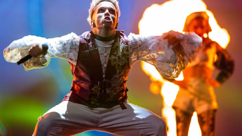 07 May 2024, Sweden, Malmo: Baby Lasagna from Croatia preforms the song "Rim Tim Tagi Dim" at the first semi-final of the Eurovision Song Contest (ESC) 2024 in the Malmo Arena. Photo: Jens B&uuml;ttner/dpa