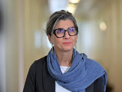 UN Special Rapporteur for Palestinian Human Rights Francesca Albanese speaks to journalist in the press gallery at Parliament House in Canberra, Wednesday, November 15, 2023. (AAP Image/Mick Tsikas) NO ARCHIVINGNo Use Australia. No Use New Zealand.
