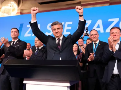 Andrej Plenkovic, Prime Minister of Croatia, reacts to the preliminary results of the country's parliamentary election, in Zagreb, Croatia, April 18, 2024. REUTERS/Antonio Bronic REFILE - CORRECTING DATE FROM "APRIL 17" TO "APRIL 18".