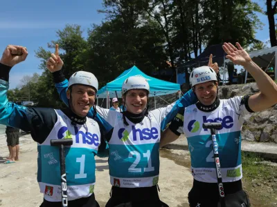 Luka Božič Žiga Lin Hočevar in Benjamin Savšek19.05.2024 - Evropsko prvenstvo Kajak Kanu na divjih vodah Tacen 2024 - FOTO: Luka Cjuha