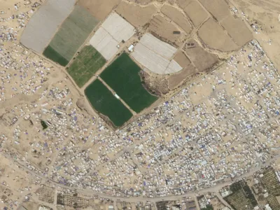 Satellite imagery shows tents and shelters before the displacement of Gazans, amid the ongoing conflict between Israel and Hamas, in Rafah in the southern Gaza strip, May 5, 2024. 2024 Planet Labs Inc./Handout via REUTERS THIS IMAGE HAS BEEN SUPPLIED BY A THIRD PARTY. MANDATORY CREDIT. MUST NOT OBSCURE LOGO