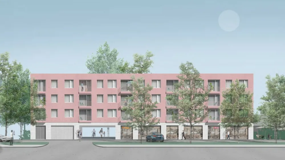 Najnižjo ponudbo za gradnjo soseske Litijska-Pesarska je oddala družba Strabag, a je bila tudi ta višja od sredstev, ki jih ima stanovanjski sklad zagotovljena za ta projekt. Vir: Nava arhitekti