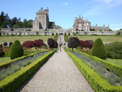 Italian style gardens at Drummond Castle, Scotland