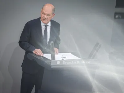 06 June 2024, Berlin: German Chancellor Olaf Scholz makes a government statement on the "current security situation" in a plenary session of the German Bundestag. Photo: Kay Nietfeld/dpa