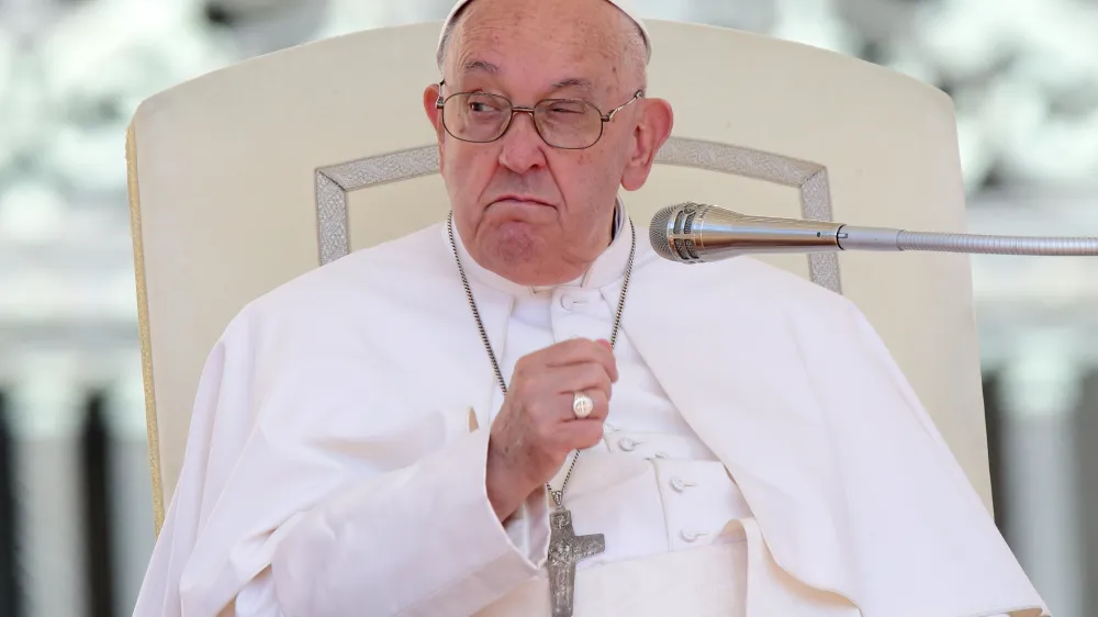 12 June 2024, Vatican, Vatican City: Pope Francis speaks leads his weekly General Audience in St. Peter's Square at the Vatican City. Photo: Evandro Inetti/ZUMA Press Wire/dpa