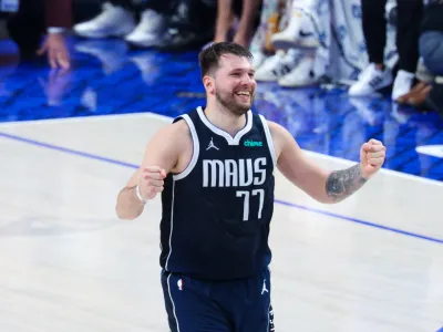 Jun 14, 2024; Dallas, Texas, USA; Dallas Mavericks guard Luka Doncic (77) reacts during the game against the Boston Celtics during game four of the 2024 NBA Finals at American Airlines Center. Mandatory Credit: Kevin Jairaj-USA TODAY Sports