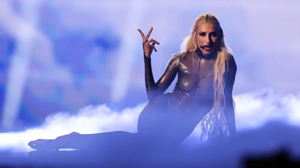 11 May 2024, Sweden, Berlin: Raiven from Slovenia performs "Veronika" on stage at the final of the Eurovision Song Contest (ESC) 2024 in the Malmo Arena. The motto of the world's biggest singing competition is "United By Music". Photo: Jens Büttner/dpa