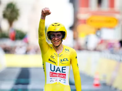 Francija, Nica.Zadnja etapa in slovesnost ob zakljucku kolesarske dirke po Franciji Monaco - Nica (33,7 km/voznja na cas).Zmagovalec Toura 2024 Tadej Pogacar.