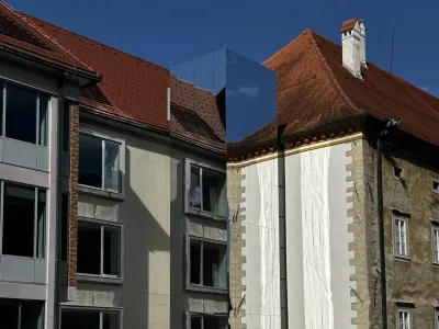 Takšen je pogled na novozgrajeno dvigalo ob Stari grofiji, ki ga zaradi zrcal naključni obiskovalci kar težko opazijo. F MOC