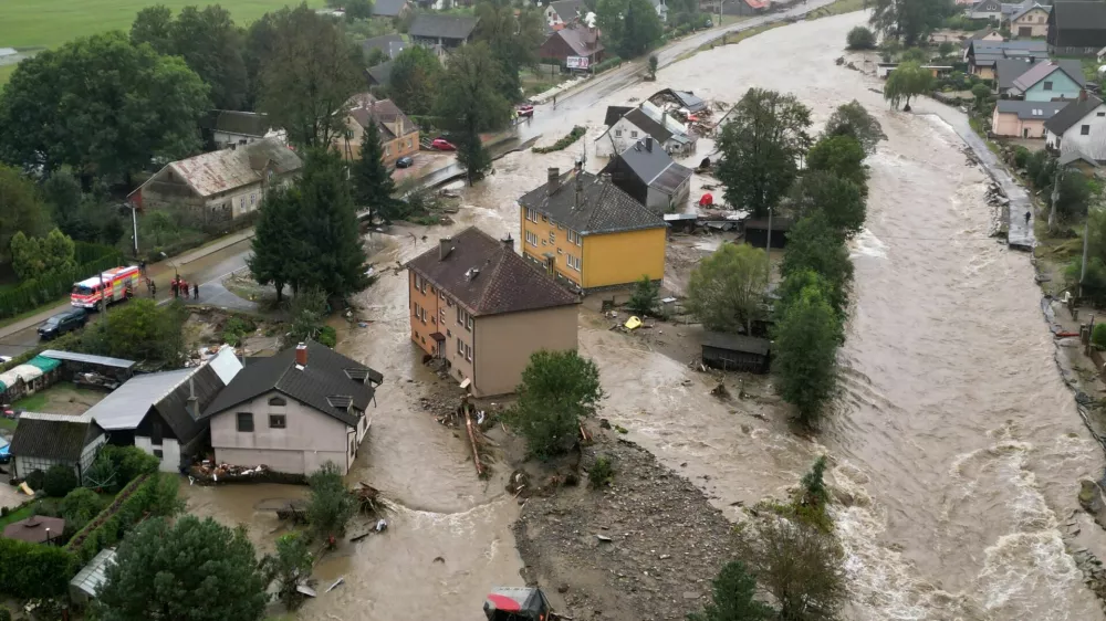 A drone view shows the flood-affected area following heavy rainfall in Jesenik, Czech Republic, September 15, 2024. REUTERS/David W Cerny