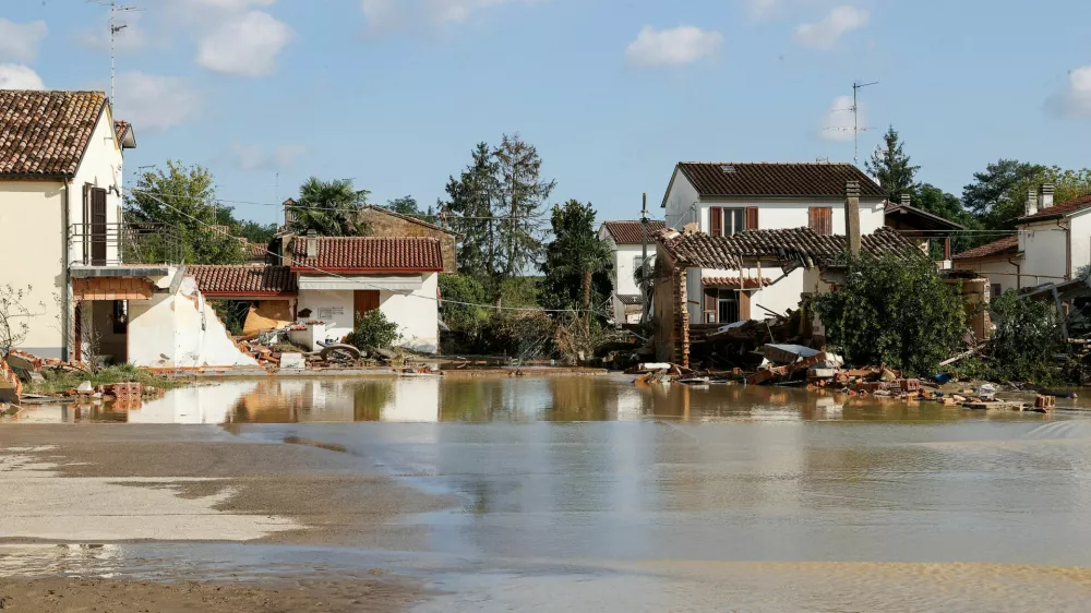 A general view of damaged buildings, following floods triggered by severe weather, in Traversara, Emilia-Romagna, Italy, September 20, 2024. REUTERS/Ciro de Luca