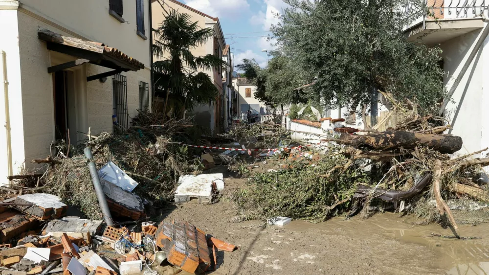 A general view of debris, following floods triggered by severe weather, in Traversara, Emilia-Romagna, Italy, September 20, 2024. REUTERS/Ciro de Luca