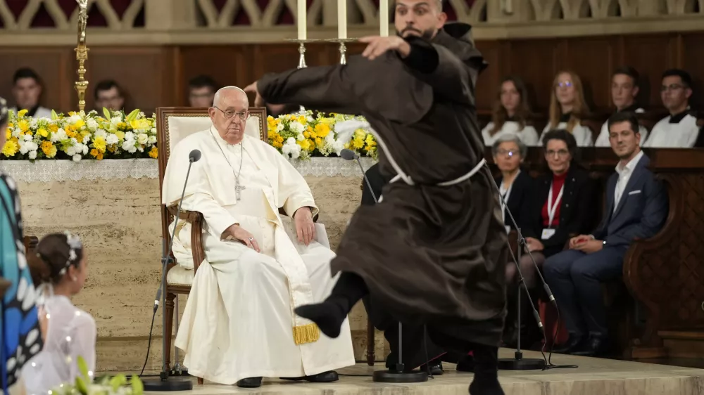 Pope Francis meets the Catholic Community in the Luxembourg's Cathedral of Notre-Dame in Luxembourg, Thursday, Sept. 26, 2024. (AP Photo/Andrew Medichini)