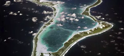 This image realeased by the U.S. Navy shows an aerial view of Diego Garcia. (U.S. Navy via AP)