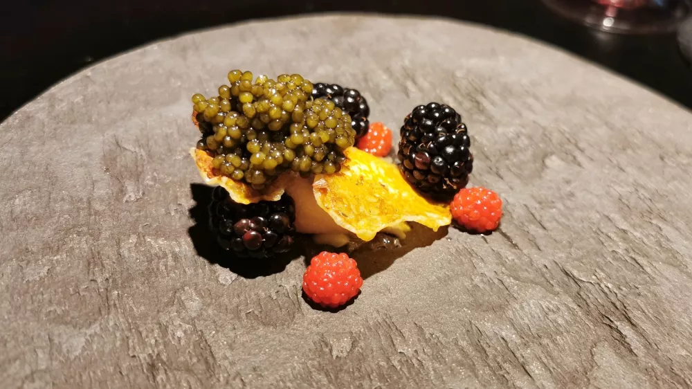 Ore&scaron;nikov kozji sir, Alpenkaviar ter maline in robide, Restavracija Ta
