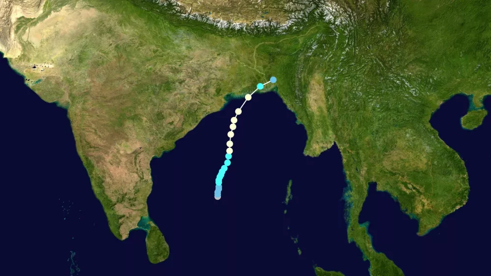 Zemljevid, ki prikazuje tir in intenzivnost nevihte po Saffir–Simpsonovi lestvici / Foto: Wikipedija / Foto: Wikipedija