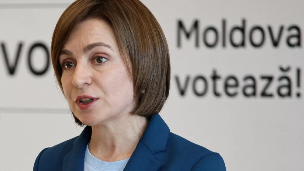 FILE PHOTO: Moldova's incumbent President and presidential candidate Maia Sandu attends a press conference in Chisinau, Moldova October 21, 2024. REUTERS/Vladislav Culiomza/File Photo