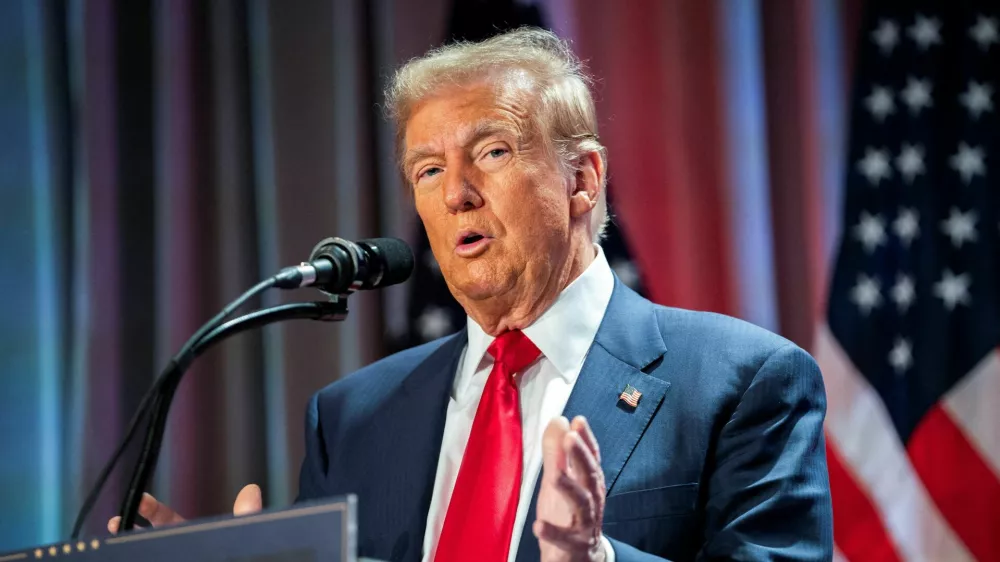 FILE PHOTO: US President-elect Donald Trump speaks during a meeting with House Republicans at the Hyatt Regency hotel in Washington, DC, U.S. on November 13, 2024.   ALLISON ROBBERT/Pool via REUTERS/File Photo