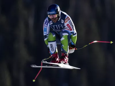 Slovenia's Miha Hrobat competes during a men's World Cup downhill skiing race, Friday, Dec. 6, 2024, in Beaver Creek. (AP Photo/John Locher)